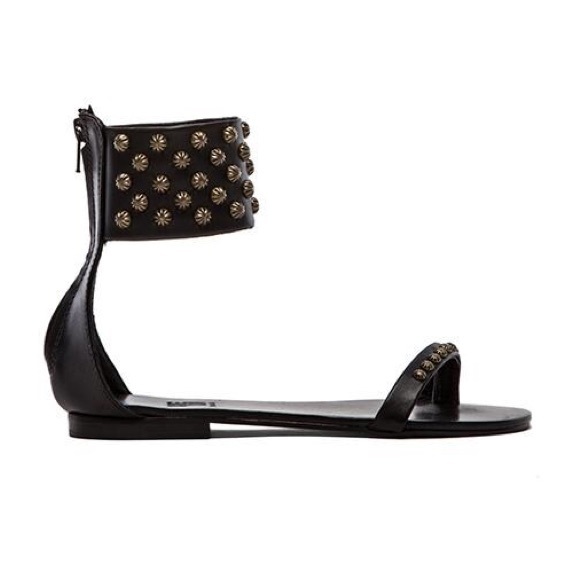 Anine Bing Shoes - Anine Bing Ankle Cuff Studded Leather Thong Toe Sandals Black Size 8/38
